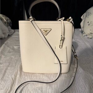 Prada Cream Leather Shoulder Bag